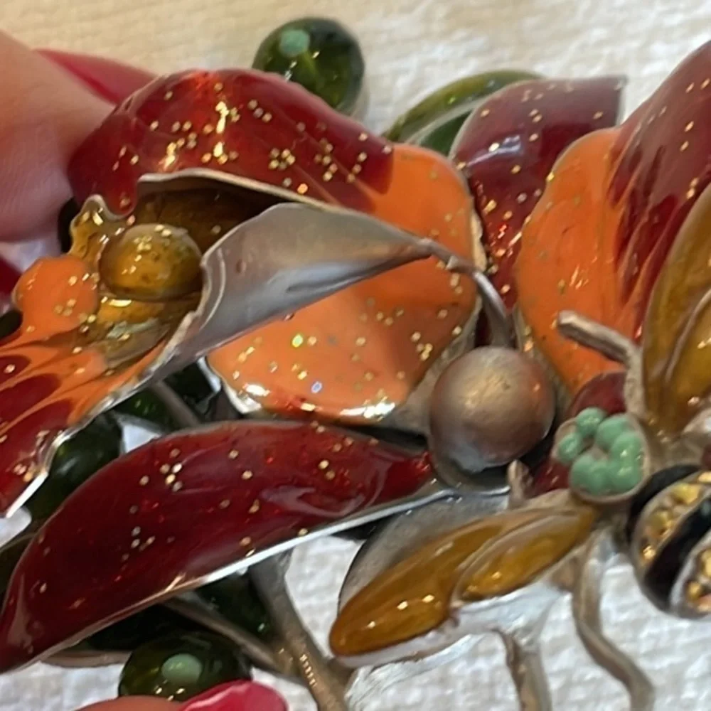 Vintage 3d glitter iris bumble bee colorful metal brooch